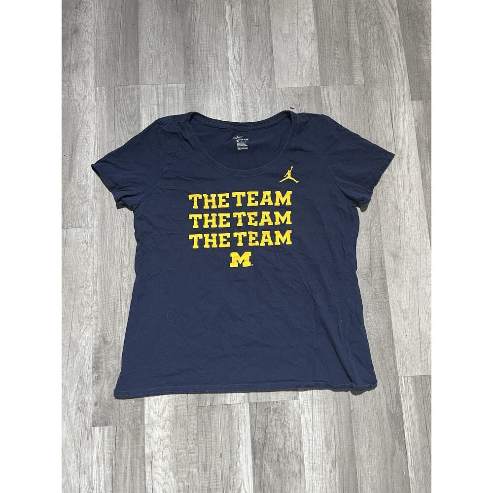Nike Michigan Wolverines T-Shirt Graphic Blue Short Sleeve Dri-Fit Women Sz L